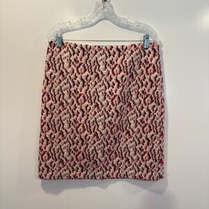 J McLaughlin Elm Skirt Ivory Red Jacquard Pencil Womens Size 10